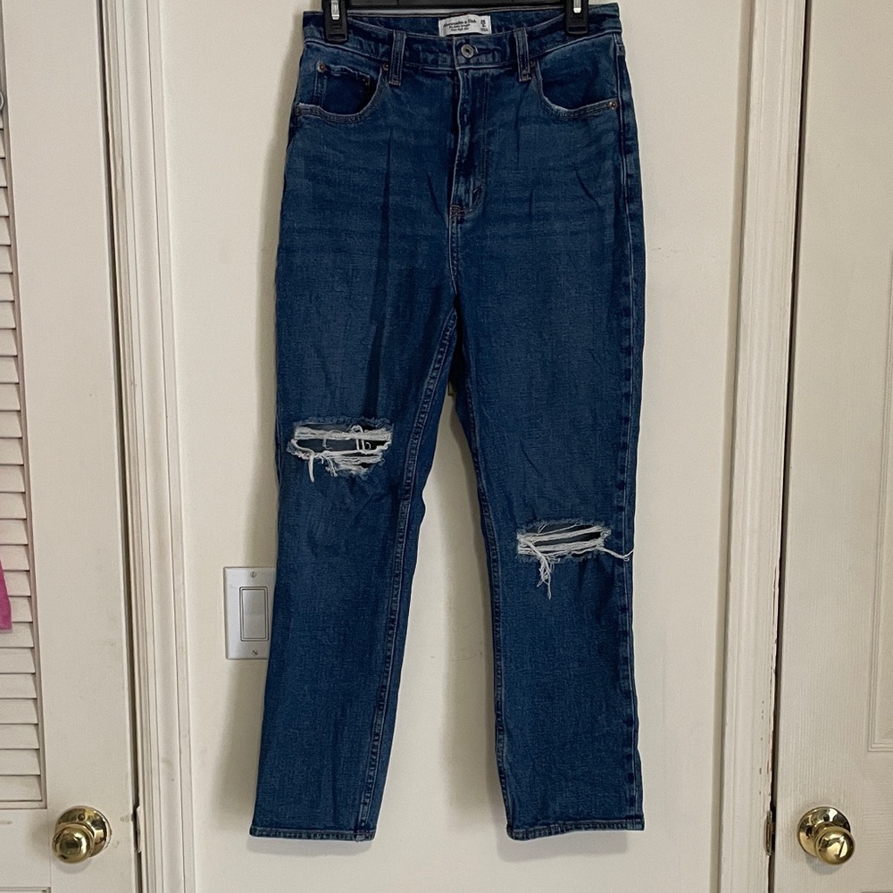 Abercrombie & Fitch Dark Blue Ripped Straight Leg Jeans